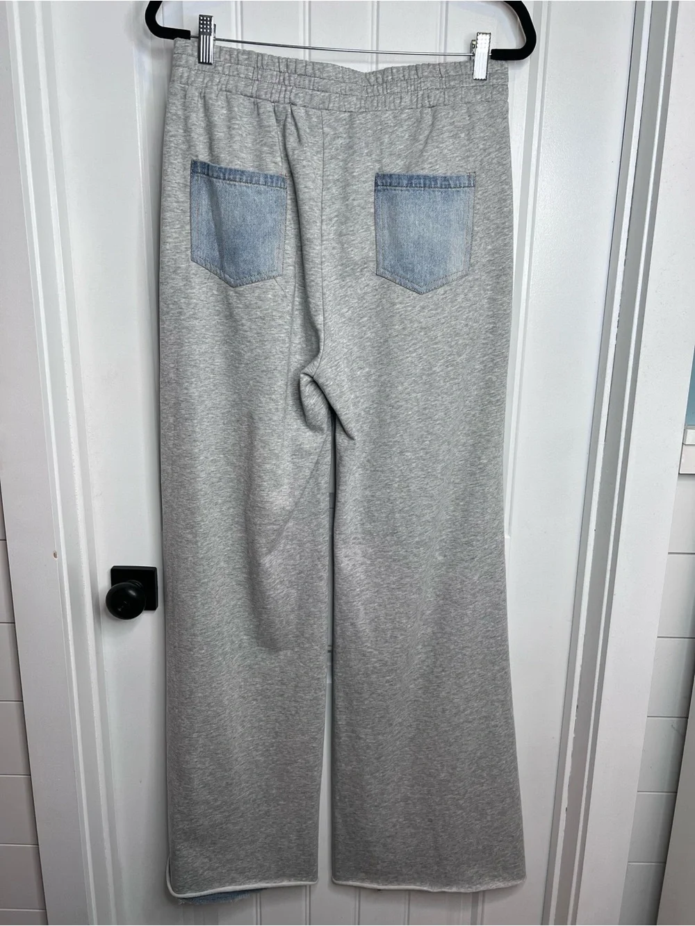 Fashion Nova Light Wash Denim Front Gray Sweat Shirt Side Panel Jeans. Large.‎